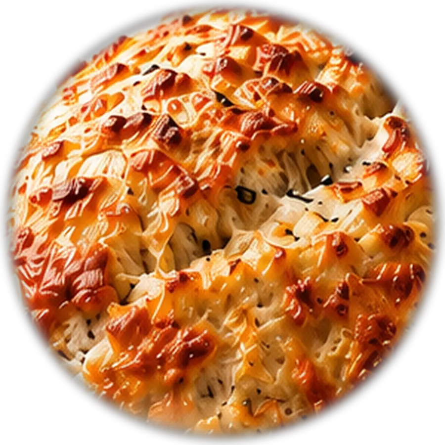 A golden, cheese-crusted artisan sourdough loaf, freshly baked